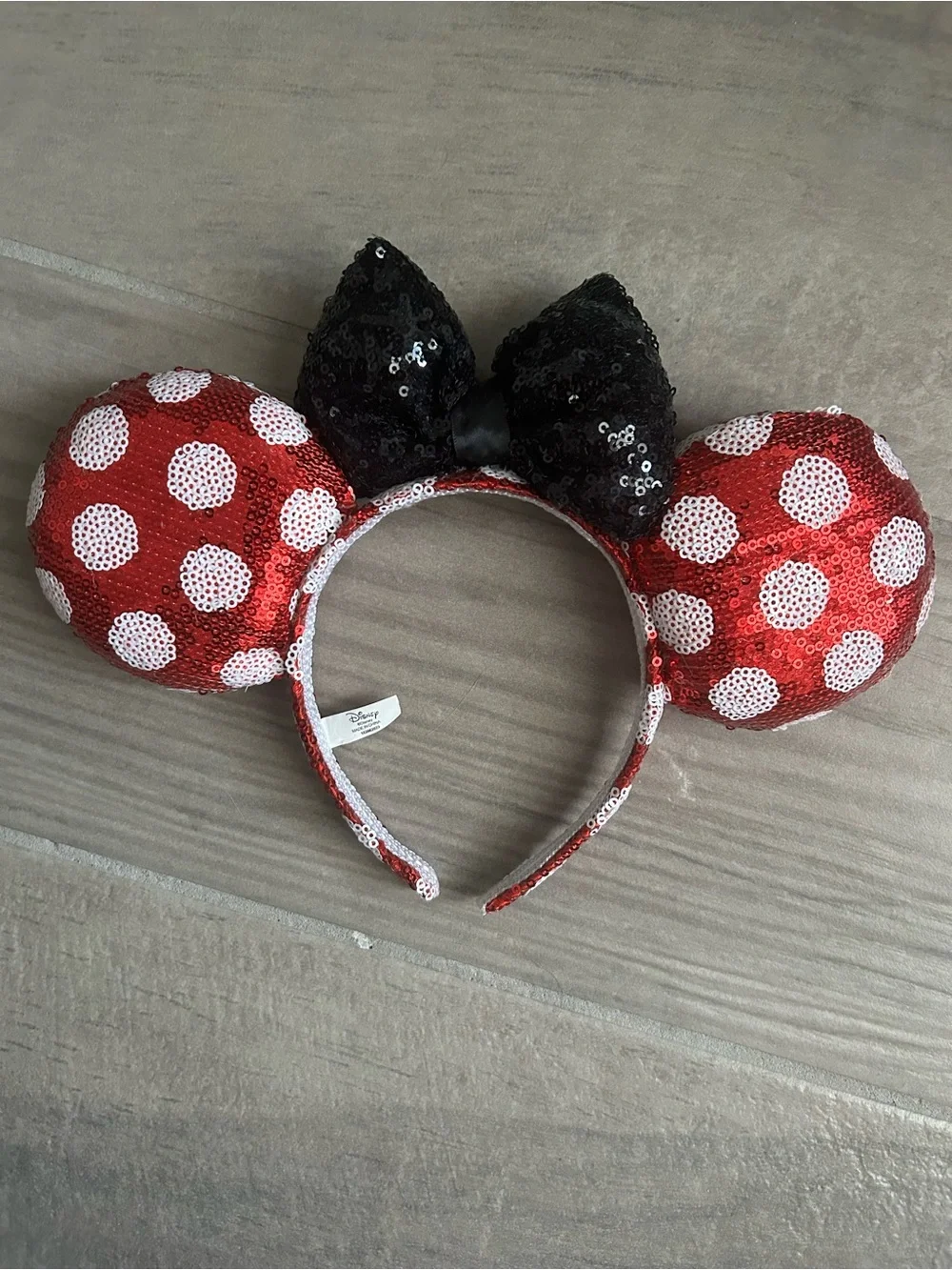 Disney Minnie Mouse Sequin Ear Headband with Bow - Red & Black